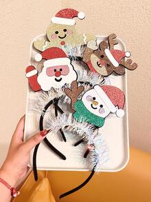 1pc/2pcs/4pcs Girls Christmas Glitter Cartoon Headband With Colorful Trim, Santa Claus & Gingerbread Man Holiday Photo Prop Hair Accessory - Multicolor - View 4