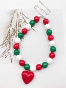 1pc Macaron Color Dopamine Heart Beaded Necklace For Women - Batch Colors May Have Slight Variations - necklace - View 28