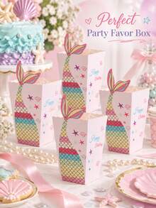 12pcs Pink Mermaid Tail Candy Baking Packaging Boxes, Reusable Gift Boxes, Suitable For Birthday Party And Wedding Banquet Packaging - Multicolor - View 6