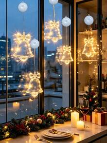 Christmas Bell Shaped Suction Cup LED Window Light, Warm Ambient String Light, Battery‑Powered Suction Hanging Lamp, Home Window Glass Decorative Light For Xmas Party Decoration - Suction Cup Lamp - View 11