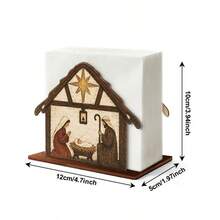 1pc Christmas Nativity Jesus Birth Wooden Napkin Holder, Vintage Printed Table Napkin Storage, Holiday Home Decor, Religious Scene Desktop Napkin Holder, Christmas Table Atmosphere Ornament, 2D Flat - Multicolor - View 6