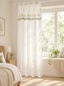 1PC French Country Floral Bellflower Embroidered Sheer Curtain - Semi-Transparent Polyester Sun-Shading Filter, Rod Pocket Design, Suitable For Kitchen, Dining Room And Living Room Decor|Room Decor - White - View 5