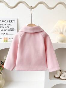 Autumn/Winter French Style Baby Girl Cute Pink Solid Color Lapel Overcoat Princess Bow Short Outwear Top - Pink - View 2