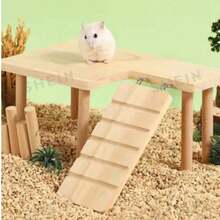 1 Set Solid Wood Two-Tier Platform Table With Ladder Hamster Rutile Chicken Golden Bear Climbing Stairs Hideout House Landscaping Platform Suitable For Small - one-size - View 6
