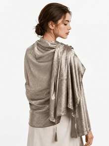 1pc Metallic Glossy Ribbon Shawl Scarf For Women, Shiny Outer Layer For Banquet Dress, Fashionable Daily Outfit - Multicolor - View 9