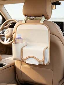 1pc PU Leather Car Seat Back Organizer, Multi‑Pocket Hanging Storage Bag, Built‑In Tissue Box Holder, Practical Auto Interior Accessory For Storing Paper Towels, Water Cups And Small Sundries, Universal Fit For Most Vehicle Models - Multicolor - View 9