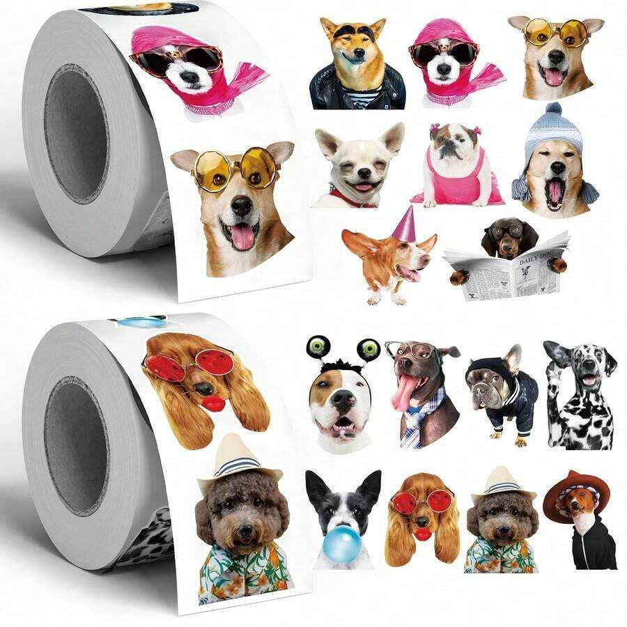 500pcs Funny Dog Portrait Pattern Stickers, Self-Adhesive Stickers, Suitable For Water Bottles, Laptops, Skateboard Decoration - Multicolor - View 1