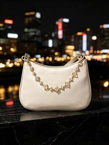 1pc Vintage Square Diamond Coin Tassel Bag Chain, Silver Boho Style Purse Decor Chain, Detachable Clasp Shoulder Bag Accessory Charm - Multicolor - View 6