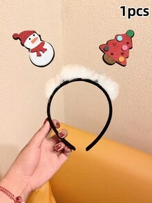 1件/2件/4件女孩聖誕春季卡通髮箍，毛絨邊緣雪人聖誕樹節日派對拍照道具髮飾 - 彩色 - 查看 13