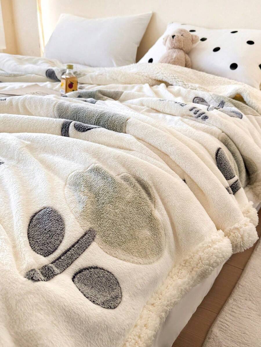 1pc Green Floral Pattern Blanket, Warm & Thick, Soft & Comfortable, Suitable For Home Decor, Bed, Sofa, Office, Room Decoration, Dorm, Machine Washable, Home Use, Bedroom Supplies, Suitable For Winter, All Seasons, Gift For Women - Beige - View 1