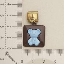 1pc Cute Chocolate Blue Enamel Zinc Alloy Charm, Heart Star Bow Bear Dangle Pendant For DIY Bracelet Necklace Jewelry Making - Blue and Coffee Color-block Design - View 12