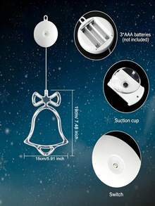 Christmas Bell Shaped Suction Cup LED Window Light, Warm Ambient String Light, Battery‑Powered Suction Hanging Lamp, Home Window Glass Decorative Light For Xmas Party Decoration - Suction Cup Lamp - View 4