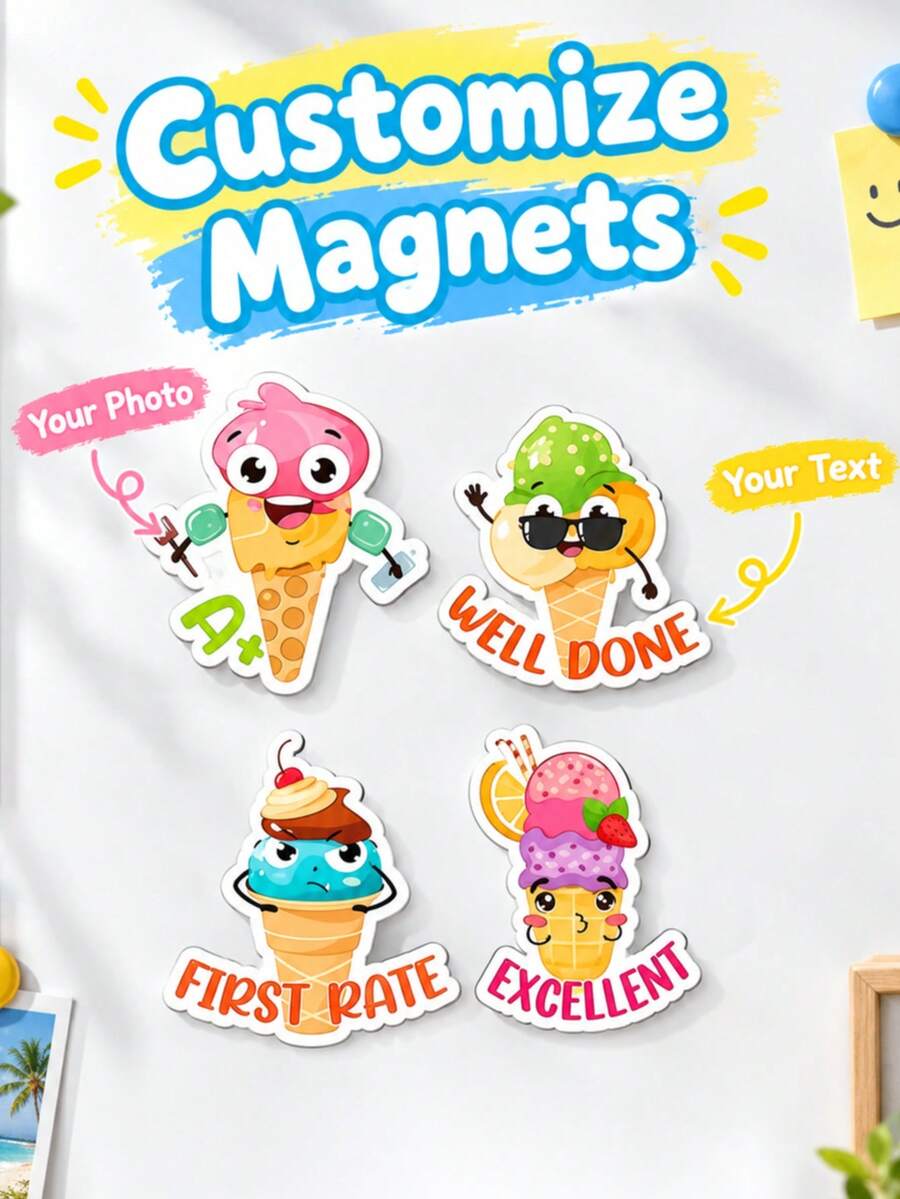 1/3/5/10pcs Personalized Customized Text Ice Cream Fridge Magnets, Vibrant Durable Refrigerator Door Decoration Magnets, Cute Practical Kitchen Home Decor Ornaments, Unique Customized Gifts For Family And Friends On Valentine's Day, Christmas, Birthday - Multicolor 2 - View 1