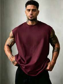 ZYNTH BALENO Men's Summer Fashion Dropped Shoulder Tank Top, Cool Summer Essential Suitable For Sports, Fitness, Outdoor, Cycling - Burgundy - View 2