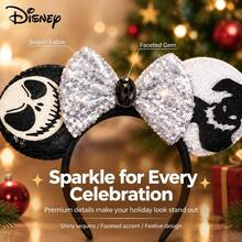 Disney Ear Headband, Glitter Sequin Bow Halloween Costume Headband, Gothic Skull Cosplay Accessory - Multicolor - View 2