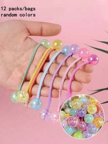 12/6pcs Mixed Color High Elasticity Candy Color Women's Hair Ties, Double-End Secure Non-Damaging Ponytail Hair Bands, Autumn Decorative Hair Accessories For Daily Wear - Multicolor - View 9