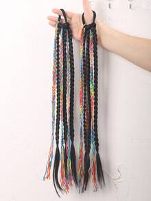 1pc Multi-Strand Braided Synthetic Ponytail Hair Extension With Elastic Hair Band, Long Square Braid Dreadlock Ponytail Hair Piece, Children's Holiday Party Costume Hair Accessory - Multicolor - View 9