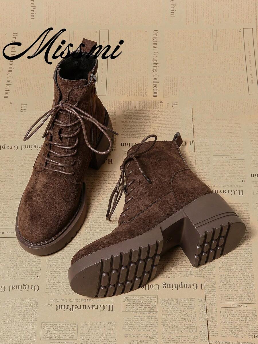 Fall/Winter 2025 Spring/Autumn New European Boots, Women's Chunky Heel Short Ankle Boots
