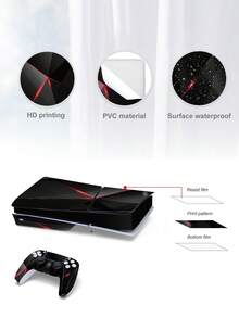 6Pcs Glossy Mirror Cut Light Luxury Black Red Skin Stickers Compatible With PS5 Slim Disc Edition, Full Wrap Game Console & Controller Protective Decals, Dustproof Wear-Resistant Vinyl Cover - View 7