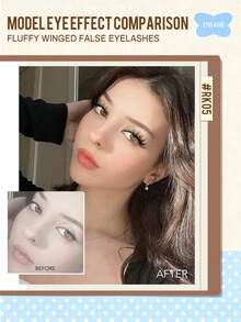 GROINNEYA 5對棕色半長假睫毛，卡通尖刺仙女眼半長睫毛，隱形自然妝感，細睫毛條，D捲蓬鬆彩色假睫毛，適合派對與萬聖節妝容，睫毛提升 (RK05) - 棕色 - 查看 7