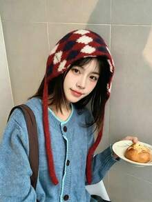 1PC Women's Wool Knitted Ear Warmer Headscarf, Autumn/Winter New Student Warm Versatile Hat, Red Scarf, Gift, Double-Sided Double-Color Winter Small Scarf, Premium Women's Scarf Windproof Durable - Multicolor - View 16