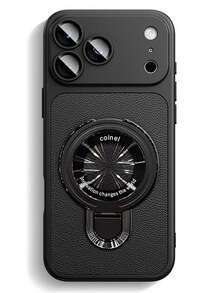 Minimalist Solid Color Artificial Leather Camera Protection Bracket Phone Case Compatible With IPhone18 Pro Max 18 Pro 17 Pro Max 17 Pro 17 16 Pro Max 16 Pro 16 15 Pro Max 15 Pro 15 14 Pro Max 14 Pro 14 13 Pro Max 13 Pro 13 12 Pro Max 12 Pro 12 11 Ultra-Thin Protective Shockproof Cover - Black - View 2