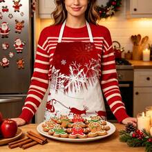 1pc Christmas Santa Claus Reindeer Sleigh Print Apron - Sleeveless Design, Durable And Comfortable Fit, Santa Claus Riding Reindeer Sleigh With Snowflake Pattern, Suitable For Cooking, Baking And Home Cleaning, Household Cleaning, Housework Apron, Hand-Painted Handmade Gardening Apron, Fun Holiday Gift - Multicolor - View 7