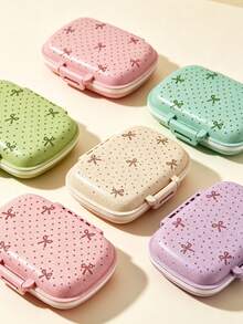 Cute Bow Polka Dot Portable Storage Box, Wheat Straw Multi-Compartment Pill Box, Reusable Pocket-Sized Daily Medicine Organizer, Travel Jewelry Storage Box, Can Hold Earrings, Rings And Small Accessories, Lightweight Mini Container, Suitable For Halloween, Thanksgiving, Christmas, Holiday Gifts, Home And Travel Use - Multicolor - View 5