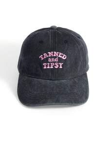 Okurime. 1pc Women's "TANNED AND TIPSY" Embroidered Soft Top Baseball Cap, Adjustable Brim - A - View 2