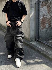 Men's High Street American Fashion Edgy Wide Leg Jeans - Dark Grey - View 3