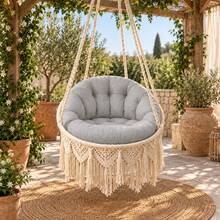 55 X 140 Cm Macrame Hanging Chair Cushion Set, 8 Cm Thick Polyester Seat And Backrest Pads For Swing Chairs - Grey - View 3