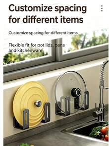 2-8pcs Self-Adhesive Carbon Steel Wall Hooks, Heavy Duty Rust-Proof Multi-Function Kitchen Storage Rack, Space-Saving Cutting Board Pot Lid Sponge Kitchen Utensil Holder, Suitable For Home Apartment Kitchen Bathroom Practical Wall Storage - View 2