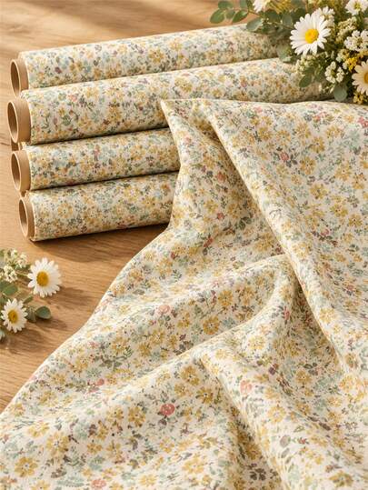 1Pc Vintage Ditsy Floral Print Polyester Fabric, Soft Light‑Weight Floral Textile With Tiny Flower Pattern, Elegant Cloth For Sewing Dresses, Blouses, Skirts, Fashion Garment DIY Handmade Projects