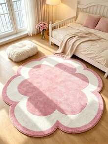 1PC White & Pink Floral Living Room Rug, Bedroom Decor, Home Leisure Carpet, Decorative Rug, Bedroom Decor, Small Rug, Carpet, Home Decor, Living Room Rug, Living Room Small Rug, Bedroom Rug, Living Room Home Decor, Fluffy Carpet, Furry Carpet, Autumn/Winter Carpet, Thick/Plush - Multicolor - View 2