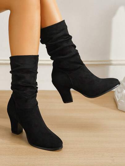 1 Pair Solid Color Street Retro Preppy Punk Commute Casual Ankle Boots For Outdoor, Party, Office, Wedding, Holiday, All Seasons