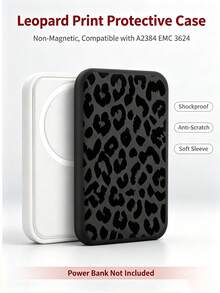 Leopard Print Soft Silicone Protective Case Compatible With A2384 Mag‑ Mobile Power Bank EMC 3624, Non‑Magnetic Shockproof Anti‑Scratch Protective Cover, Portable Power Bank Sleeve Shell, Power Bank Not Included - Black - View 1