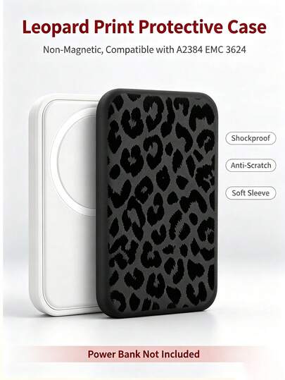 Casing Pelindung Silikon Lembut Motif Leopard Kompatibel dengan Power Bank A2384 Mag‑ Mobile EMC 3624, Pelindung Anti Gores, Anti Guncangan, dan Anti Magnetik, Casing Pelindung Power Bank Portabel, Power Bank Tidak Termasuk