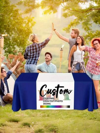 1pc Customized Polyester Tablecloth, Use Your Photo, Text Or Business Logo Design - Machine Washable, Reusable, Stain-Resistant, Suitable For Valentine's Day, Christmas, Halloween, Easter, Father's Day, Mother's Day, Thanksgiving, Wedding, Birthday, Wedding Banquet Restaurant, Banner, Anniversary, Party Decoration And Event Table Decor