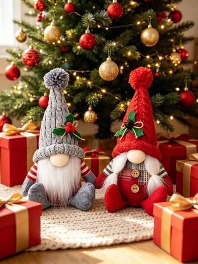 1 pieza Estatua de hombre viejo sin rostro, muñeco gnomo nórdico con gorro de punto, decoración para hogar, sala de estar, dormitorio y escritorio, accesorio decorativo para ambiente navideño y festivo