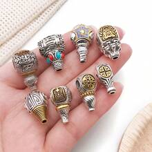 2pcs Buddha Head Pendant Dual-Color Alloy Inlaid Turquoise Beads, DIY Jewelry Making Handmade Prayer Beads Bracelet Craft Accessories - Multicolor - View 2