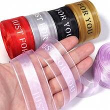 10 Yards/Roll JUST FOR YOU English Print Mesh Ribbon 2.5cm Polyester Material Gift Flower Packaging Ribbon Valentine's Day/Anniversary/Wedding/Birthday Party Decoration Ribbon Clothing Hair Accessories Bow DIY Double-Sided Colorful Woven Ribbon - Ribbon - View 3