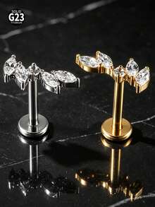 1 Buah Anting-anting CZ Berkilau Bentuk Salib Marquise Bunga Jahat ASTM Titanium Padat Ulir Internal Bertatahkan Gugus Zirkonia Datar untuk Bibir Hidung Tragus Tulang Rawan - 1 tindik bibir titanium - View 7