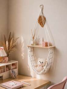 1pc Handmade Woven Hanging Wall Shelf, Bohemian Style With Tassel Leaf Design, Minimalist Beige Double-Layer Floating Wall Storage Rack, Home Decor Wall Hanging Ornament, Suitable For Christmas Wall Decoration, Aromatherapy Candles, Crystal Storage, Bedroom, Living Room Wall Decor, Gift - Multi-color E - View 10