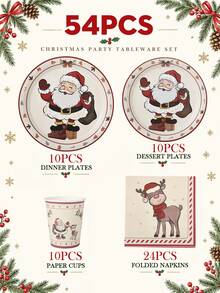 10/20pcs Christmas Disposable Paper Tableware Set (Includes 7" And 9" Plates, Cups, Napkins, Straws), Featuring Vintage Santa Claus, Reindeer, Gingerbread Man, Holly And Candy Cane Holiday Gift Patterns, Suitable For Christmas Parties, Holiday Dinners, Winter Celebrations And Festive Table Decor - Multicolor 4 - View 8