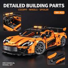 Orange Supercar Building Model, 764+ Pieces Adult Collectible Building Block Set, Aerodynamic Body, Includes Wheels And Chassis, Suitable For Halloween, Christmas, Thanksgiving And Birthday Gifts For Hobby Collectors - Orange - View 3