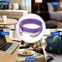 5pcs Fast Charging USB-A To Type-C Charging Cables, Nylon Braided Durable Phone Charging Cables, 1m Long, Compatible With Android Phones, And Other Type-C Devices, Suitable For Travel Essentials/Car Accessories/Desktop Accessories, Pink/Purple - Multicolor - View 5