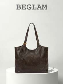 Fashion Solid Color PU Shoulder Tote Bag, Suitable For Women Shopping, Commuting And Daily Use - Coffee - View 1
