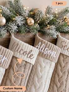 MerexSync 1pc Personalized Embroidered Christmas Stocking, Customized Knitted Family Sock, 2026 Holiday Sock, Can Embroider Name, Family Christmas Sock. Gift For Family, Gift For Children, Gift For Her, Christmas Stocking, Christmas Gift, Multi-Functional, Durable, Decorative, Reusable, Exquisite - Style B (Embroidered) - View 3