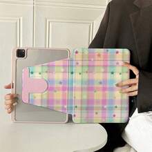 1 buah Casing Tablet Motif Kotak-kotak Pastel Bintang yang Dapat Diputar 360° dengan Sudut Pandang Multi-Angle dan Stand Gaya Buku, Kompatibel dengan iPad A16 2025, Kompatibel dengan Galaxy Tab S9 FE/S8 Plus/S7/S10, Kompatibel dengan Oppo Pad, Kompatibel dengan Matepad, Kompatibel dengan Vivo Pad, Kompatibel dengan Honor Pad, Kompatibel dengan Lenovo Xiaoxin Pad - MultiWarna - View 2