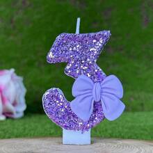 1pc Sparkling Purple Glitter Candle With Luxury Bow Decor, Birthday Party Wedding Decoration - Light Purple Bow Tie - View 14